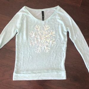 Aeropastle teal sequin snowflake sweater S